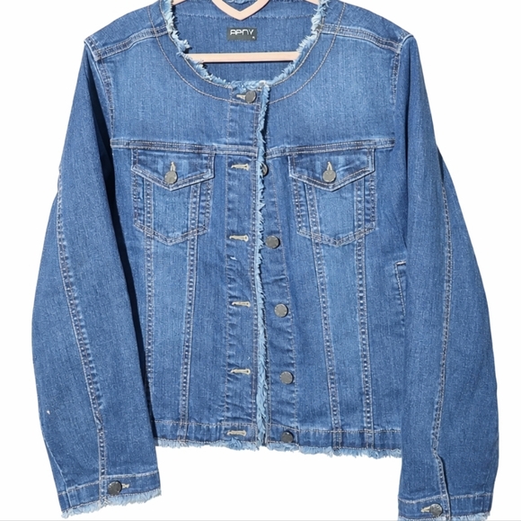Apny Jackets & Blazers - APNY Vintage Womens Distressed Frayed Blue Denim Jacket Sz XL